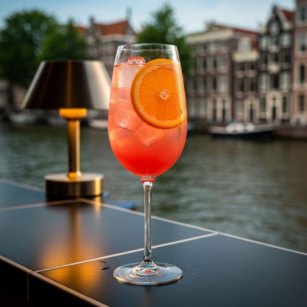 Aperol Spritz served at Spritz Bar Amsterdam — the best Aperol Spritz on the canal